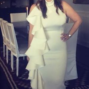 Neoprene ruffle midi dress
